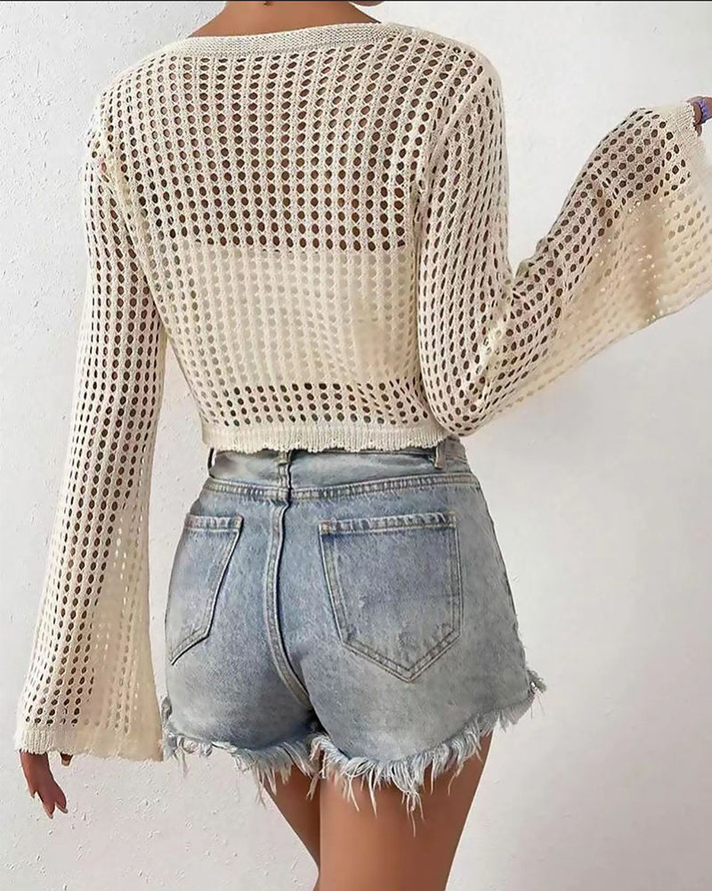 Simple Solid Hollow Out Beach Cardigan