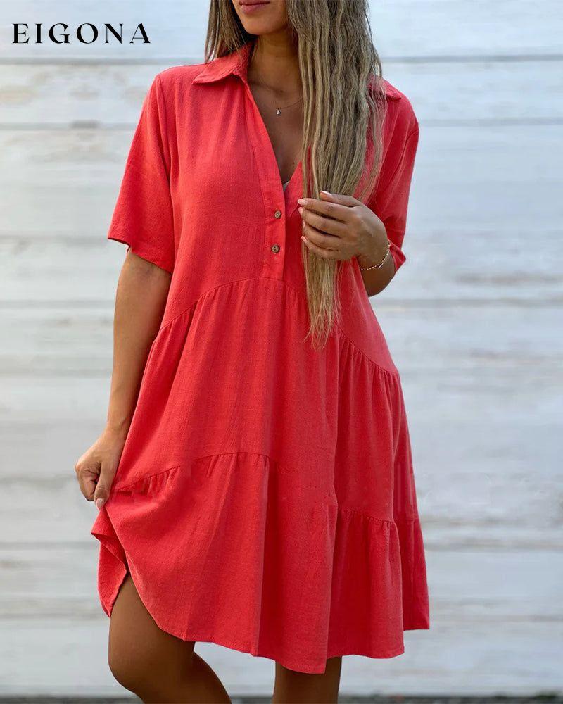 Solid color comfort lapel button dress casual dresses cotton and linen spring summer