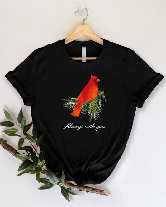 Always With You Cardinal bird print casual T-shirt 2024 f/w cute animals summer t-shirts