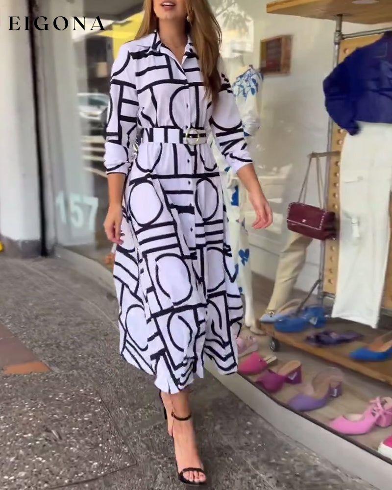 Elegant long dress with geometric print lapels casual dresses spring summer