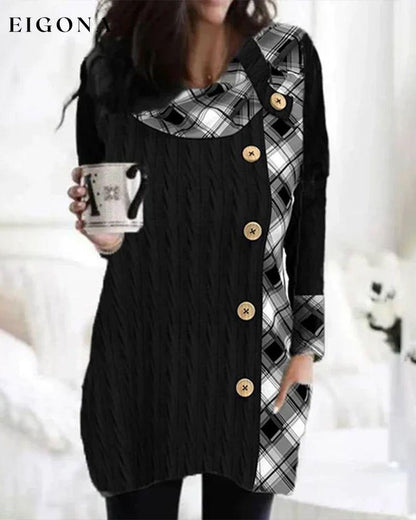 Patchwork plaid button dress Black 2023 f/w 23BF casual dresses Clothes Dresses