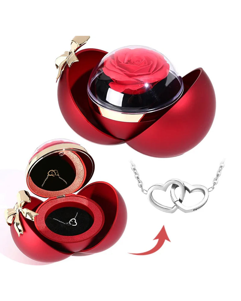 Ball Rose Box - With Engraved Double Heart Necklace