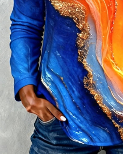 Stylish Gradient Print Long-Sleeved Top