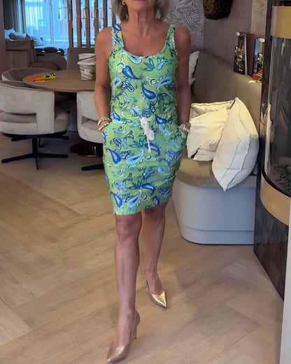 Sleeveless Slim-Fitting Strappy Cashew Flower Dress