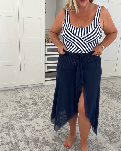 Wide Strap Striped One-Piece Swimsuit