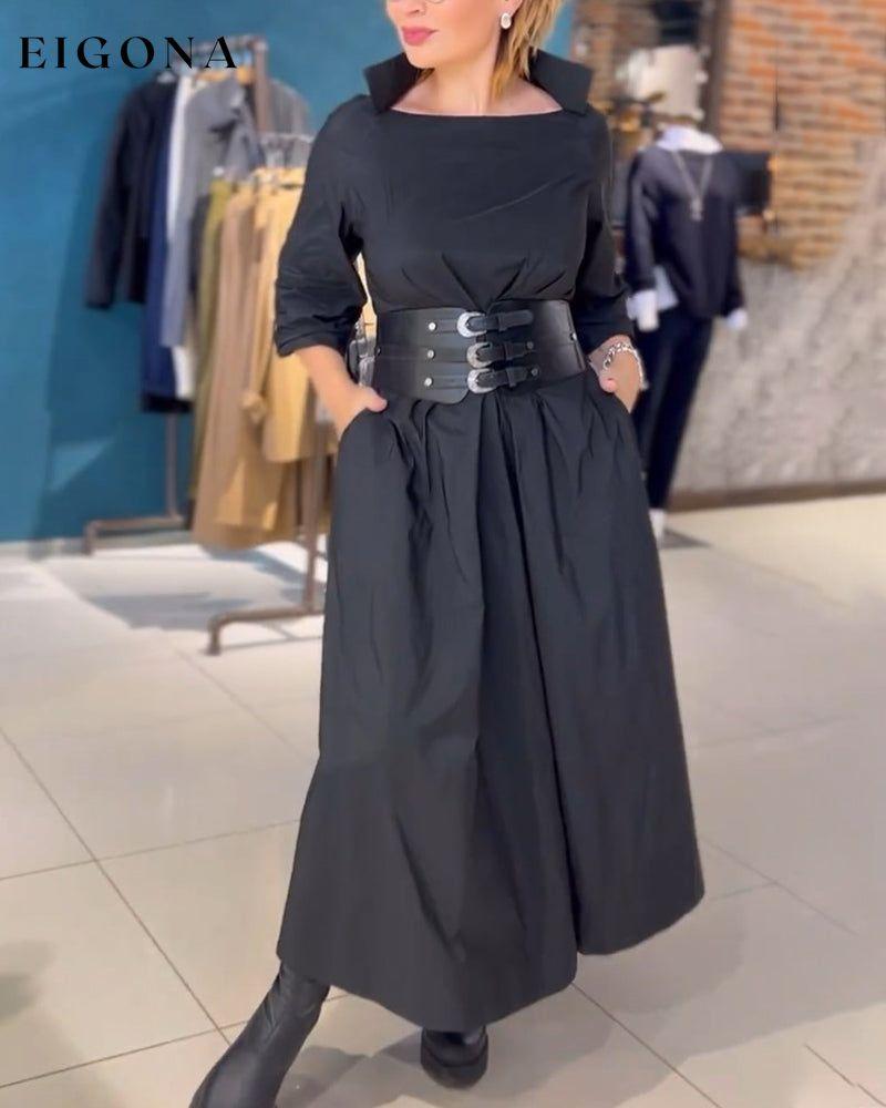 Elegant Square Neck Solid Color Dress 2023 f/w 23BF casual dresses Clothes Dresses spring