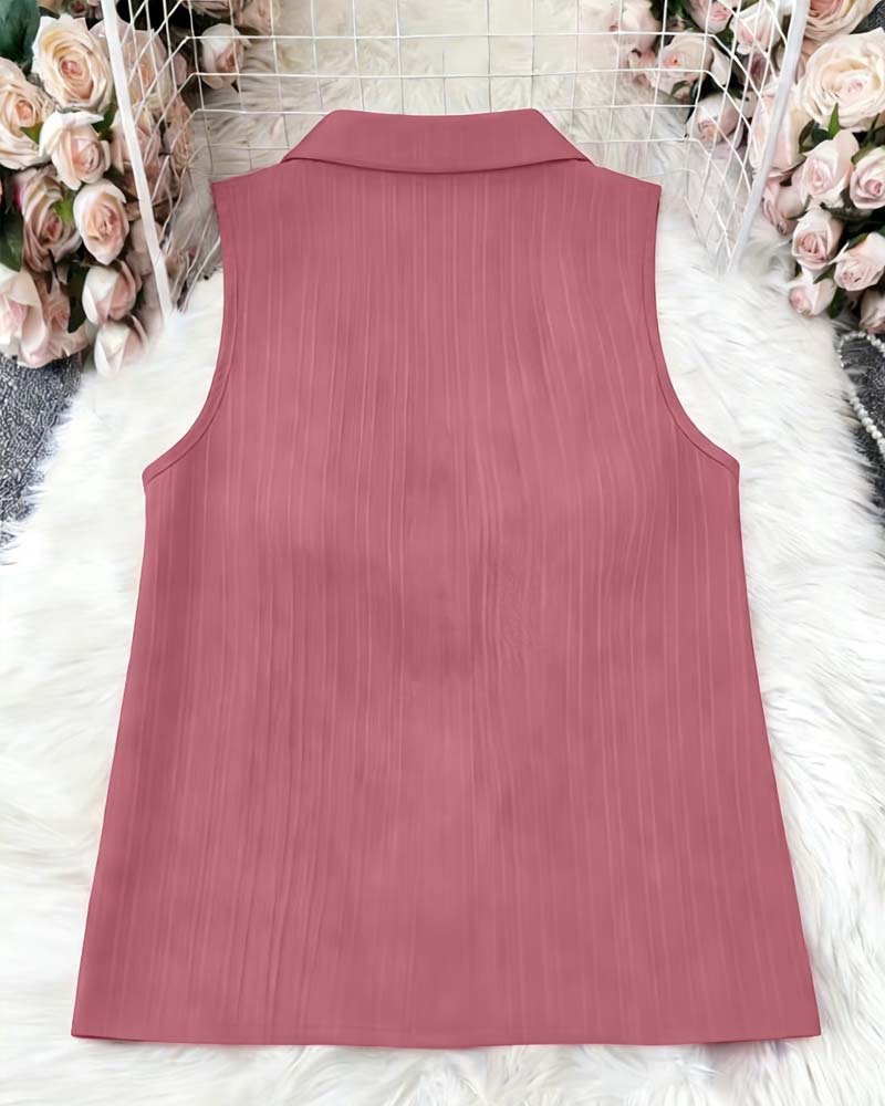 Sleeveless Lapel Textured Tank Top