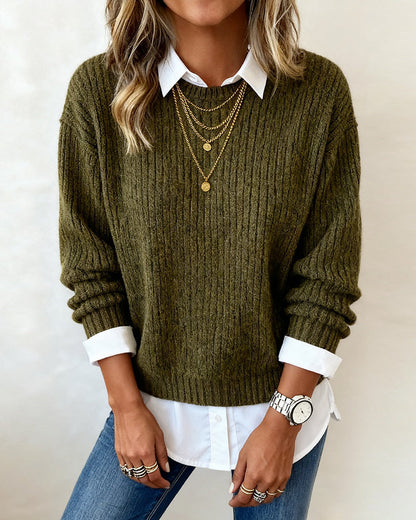 Shirt Collar Patchwork Jumper