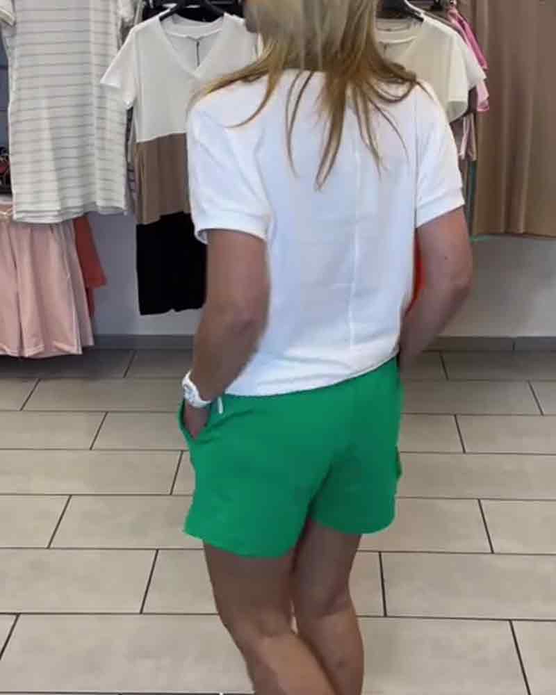 Casual Printed Mid-Rise Shorts Set