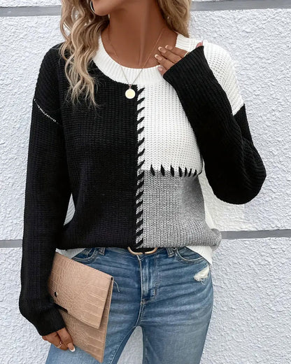Patchwork Contrast Color Sweater