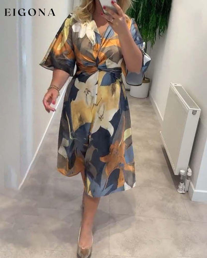 Floral print twist v neck elegant dress casual dresses spring summer