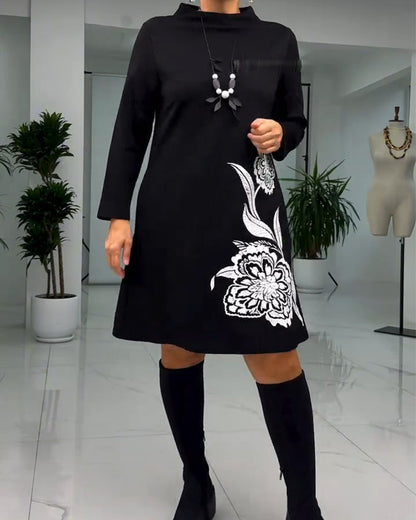 Pullover Long Sleeve Floral Print Dress 2024 f/w dresses