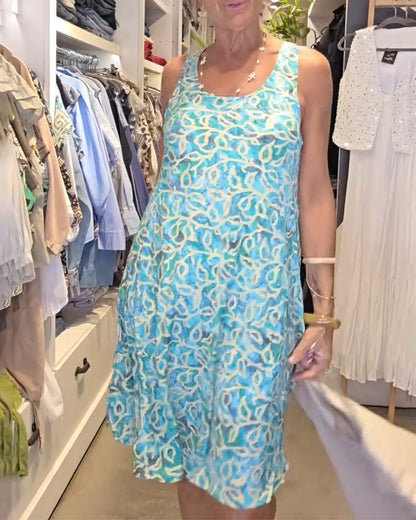 Sleeveless Suspender Loose Printed Dress