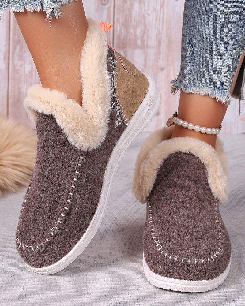 Casual solid color patchwork warm flat shoes 2024 f/w flats