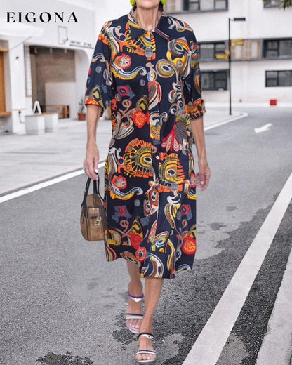 Lapel printed casual dress casual dresses summer