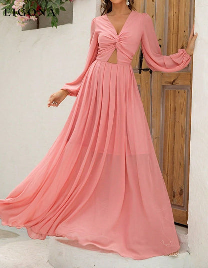 Twist Front Cutout Long Sleeve Maxi Dress clothes evening dress evening dresses formal dress formal dresses long dress long dresses long sleeve dress long sleeve dresses maxi dress Ringing-N Ship From Overseas