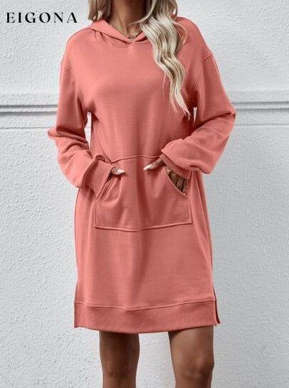 Slit Long Sleeve Hooded Dress with Pocket Changeable clothes Ship From Overseas