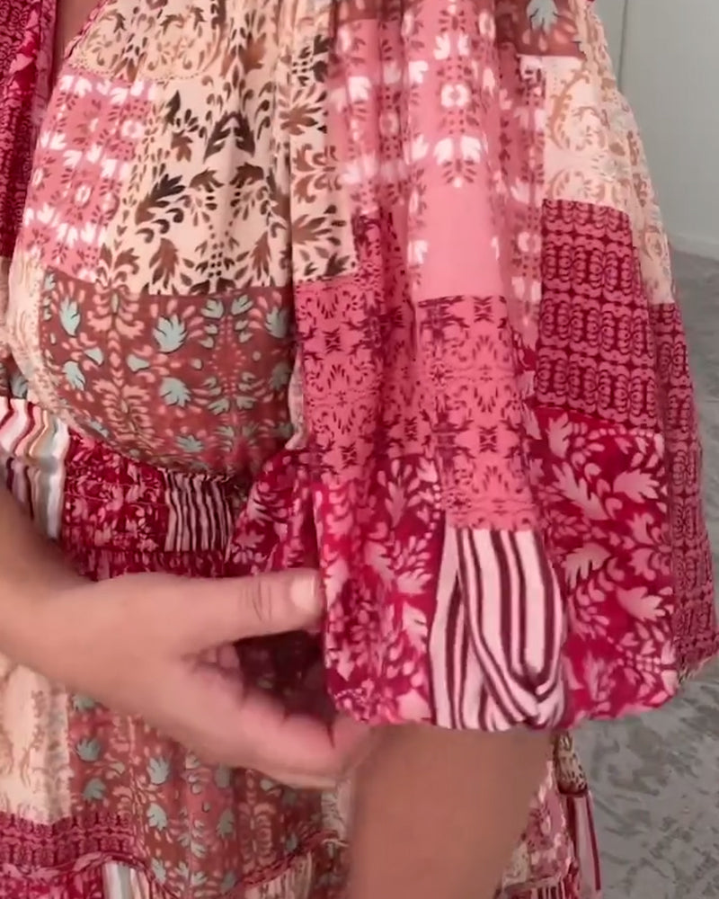 Oversize-Kleid mit Puffärmeln und Print