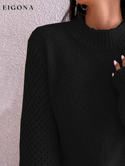 Openwork Mock Neck Long Sleeve Sweater clothes Ship From Overseas sweater sweaters Sweatshirt X.W