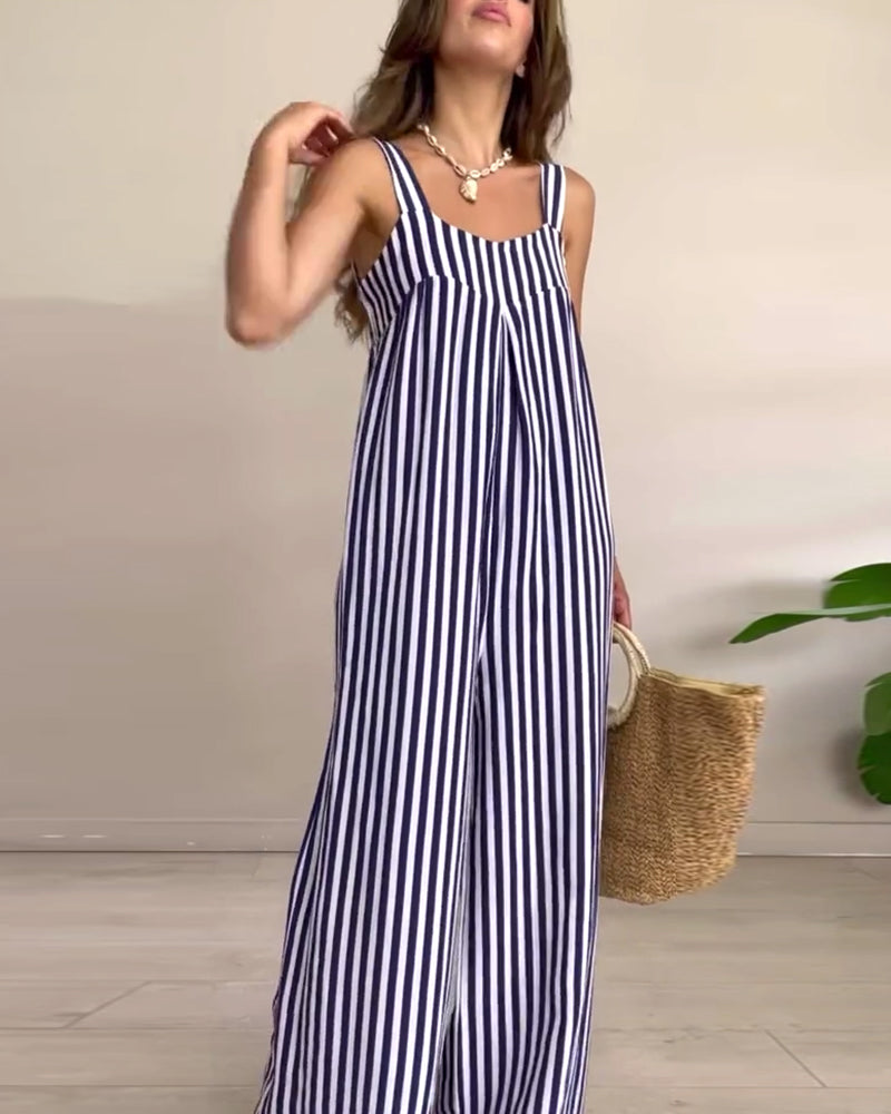 Fashion Striped Straight-Leg Jumpsuit