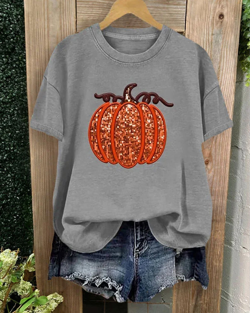 Women's Pumpkin Sequin T-shirt Halloween t-shirts thanksgiving