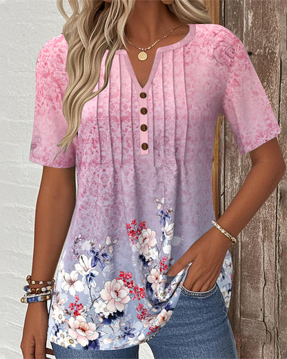 Positioning Print Short-Sleeved Versatile Blouse