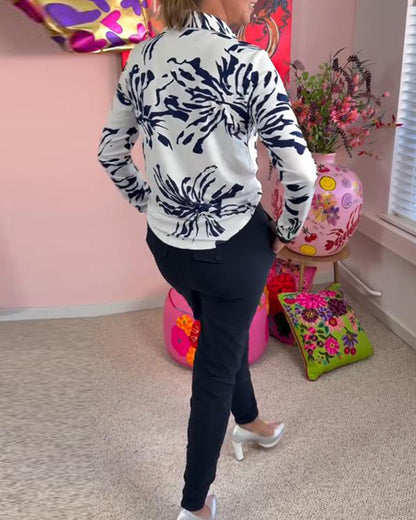 Lapel Printed Long Sleeve Shirt