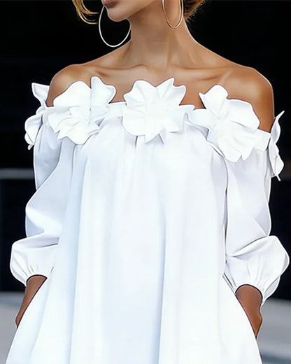 Off-Shoulder Floral Accent Dress