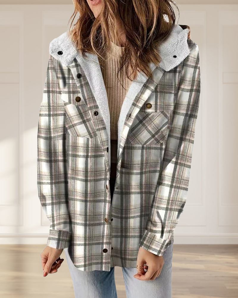 Casual check hooded button jacket 2024 f/w jackets