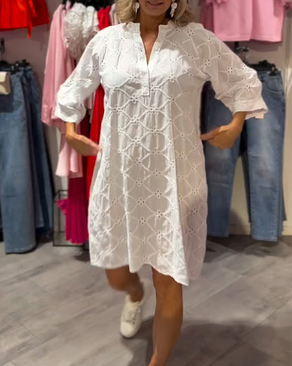 Long Sleeve Hollow Flower Loose Dress