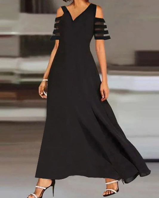 Elegant V-neck off-shoulder short-sleeve maxi dress 202466 casual dresses summer