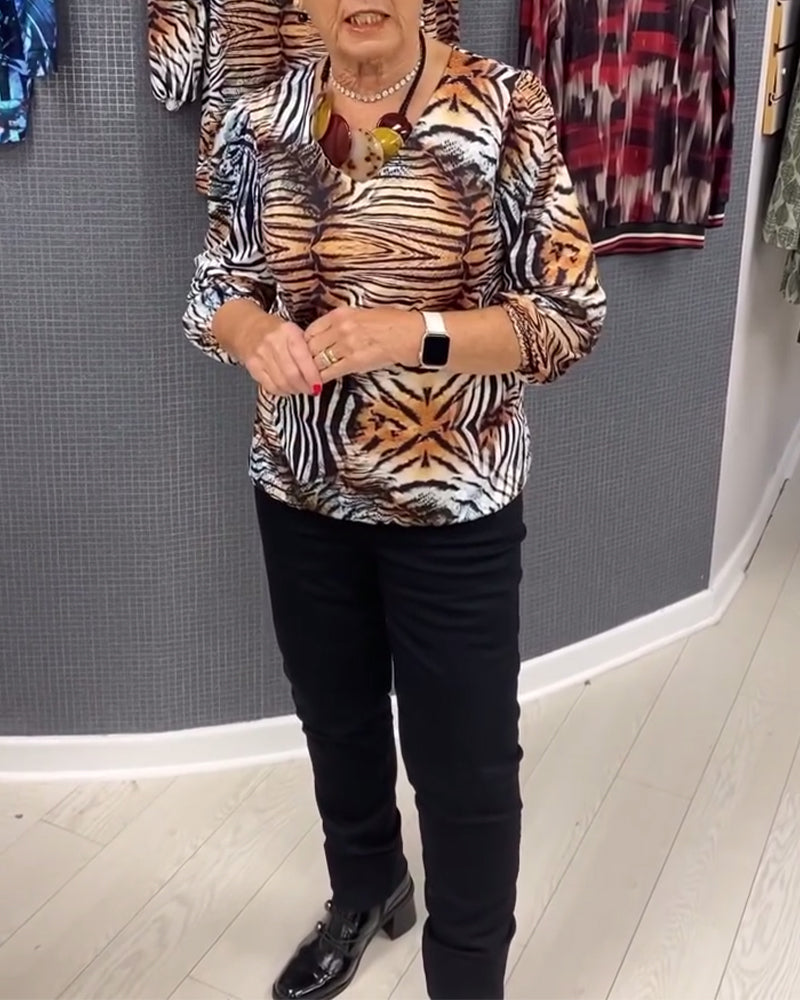 Casual V-neck leopard print top 2024 f/w blouses & shirts spring summer