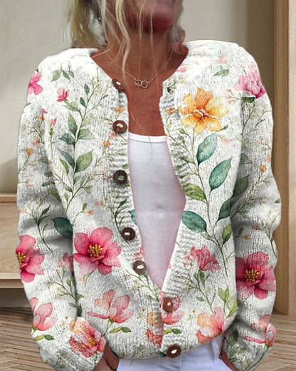 Floral button casual long sleeve cardigan 2024 f/w cardigans