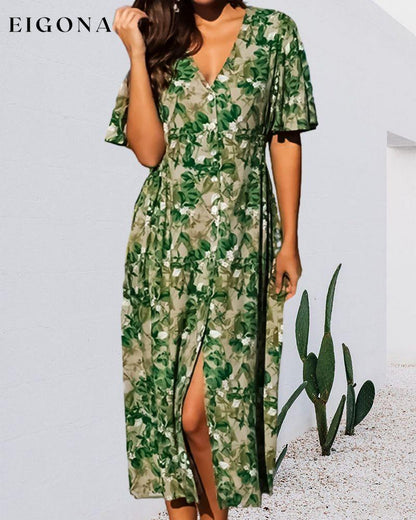 V-neck floral print slit dress 23BF Casual Dresses Clothes Dresses Spring Summer