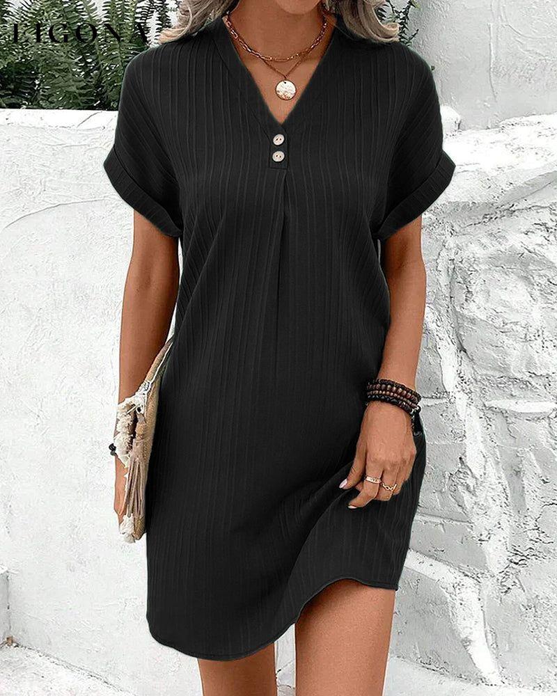 Solid color v neck dress Black 23BF Casual Dresses Clothes Dresses Spring Summer