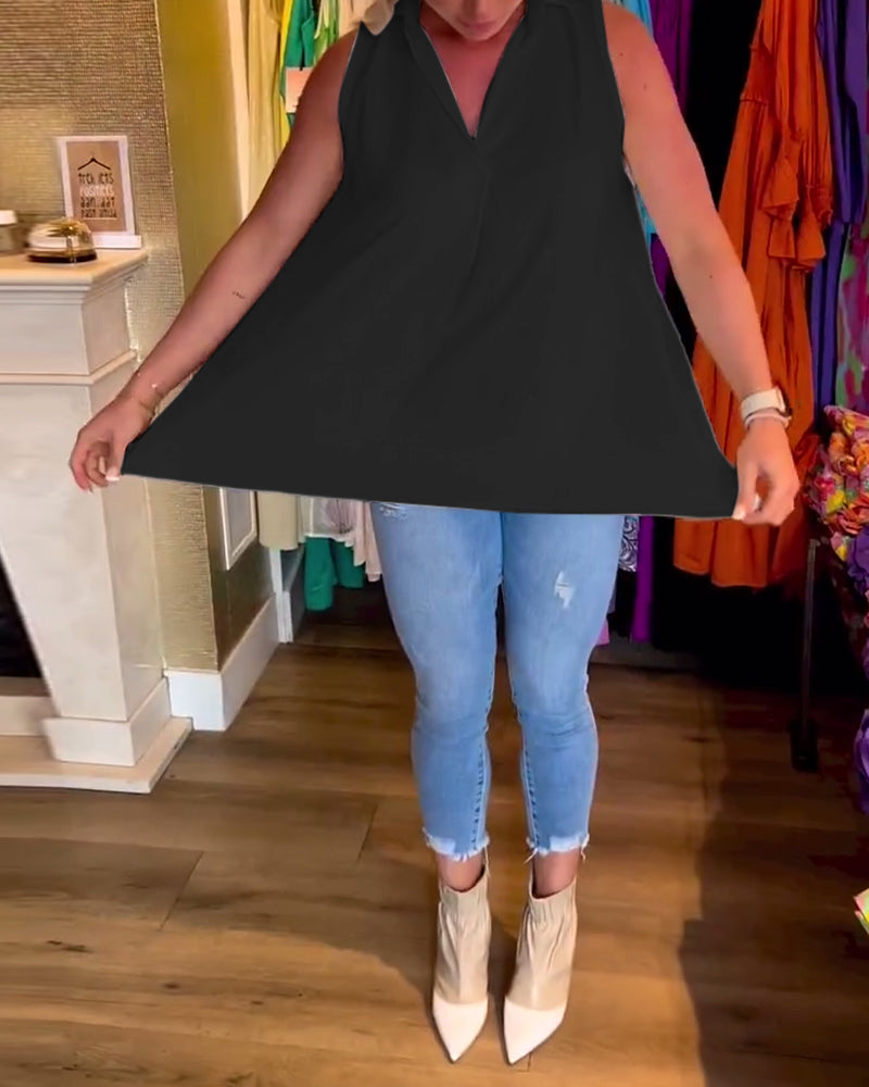 Top arricciato senza maniche con revers