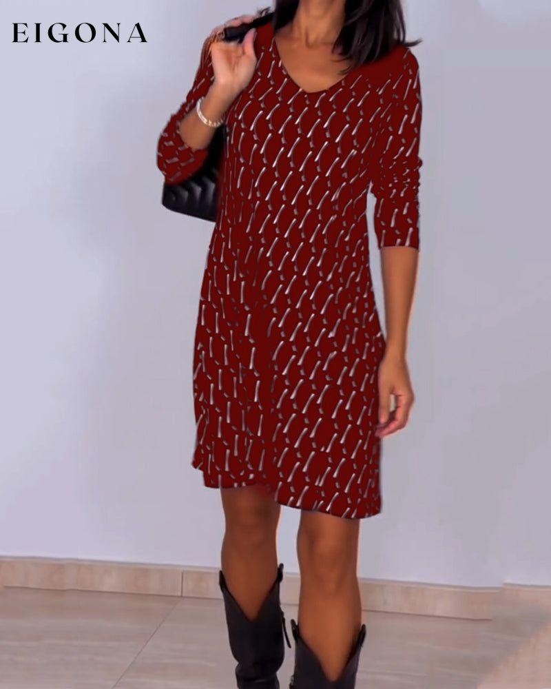 Diamond print v-neck dress Red 2023 f/w 23BF casual dresses Clothes Dresses spring