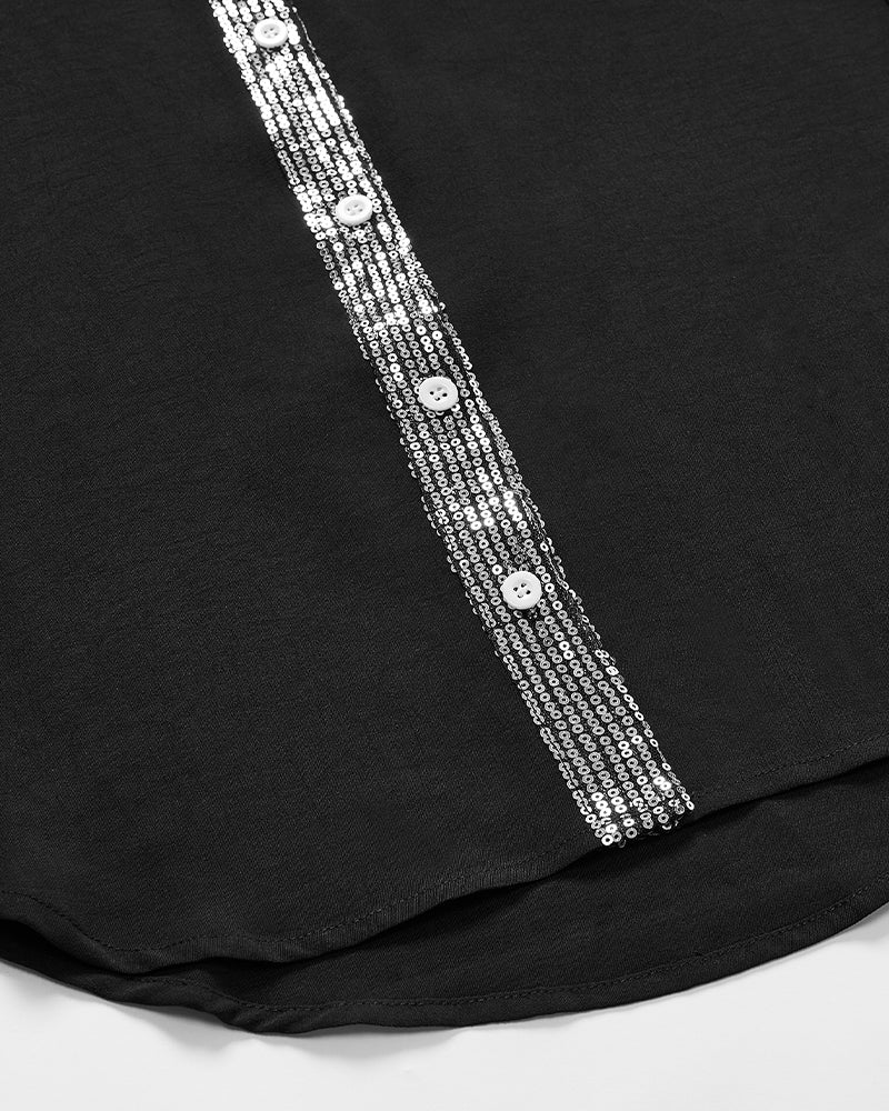 Top casual con pannelli in paillettes