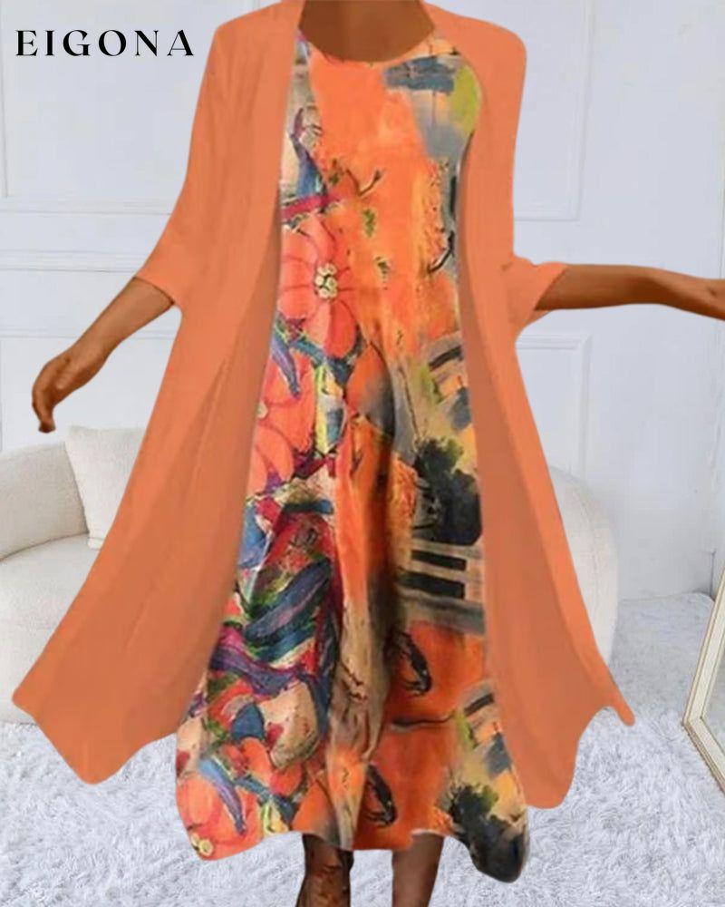 Round Neck floral print two-piece set 23BF Casual Dresses Clothes Dress Dresses Summer Two-piece sets