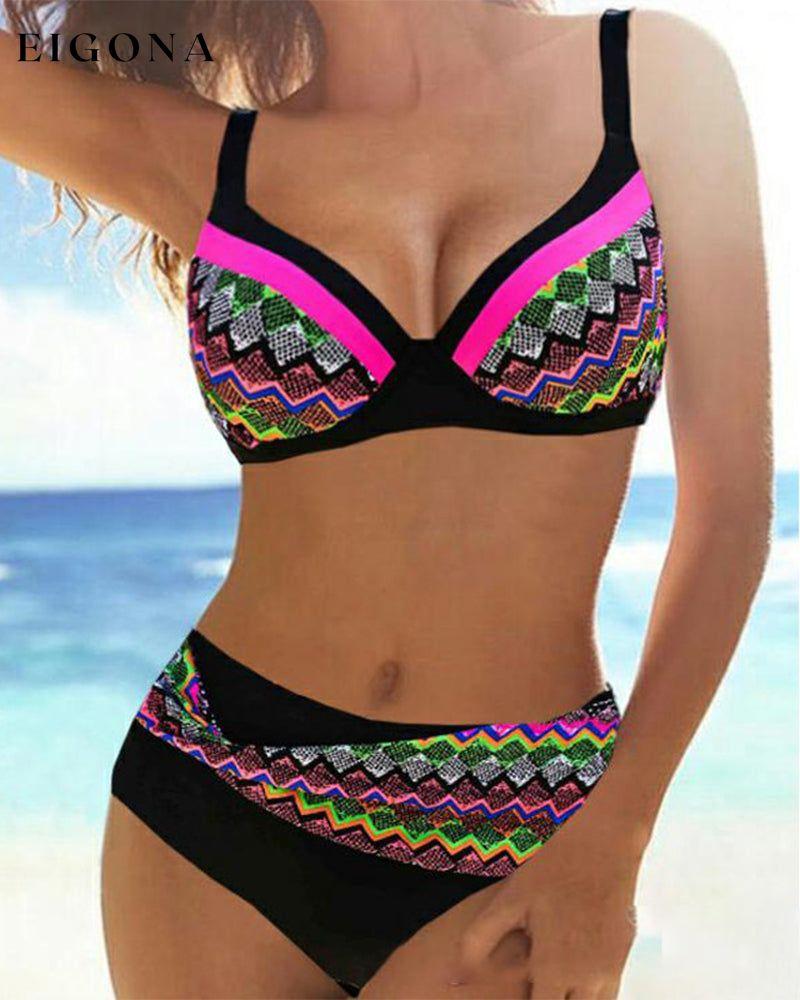 Hög midja push-up bikinis med Stripe Print Rosa 23BF bikinis Clothes Swimwear