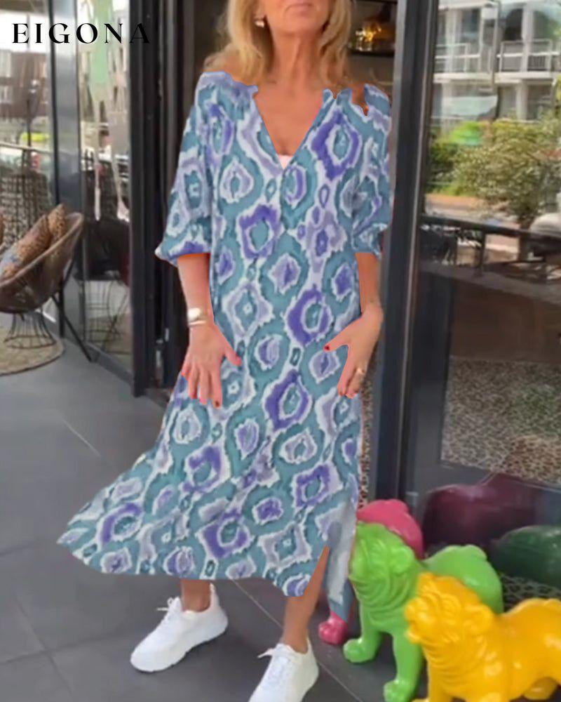 Fashion print half sleeve dress Blue 23BF Casual Dresses Clothes Dresses Spring Summer