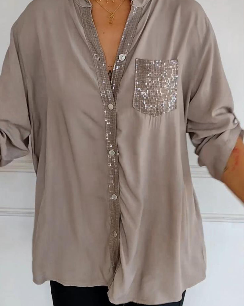 Top casual con pannelli in paillettes