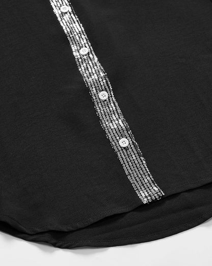 Top casual con pannelli in paillettes