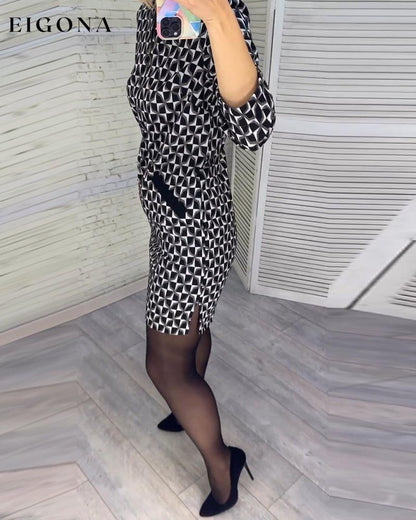 Argyle print long-sleeved dress 2023 f/w Casual Dresses Clothes Dresses elegant dress