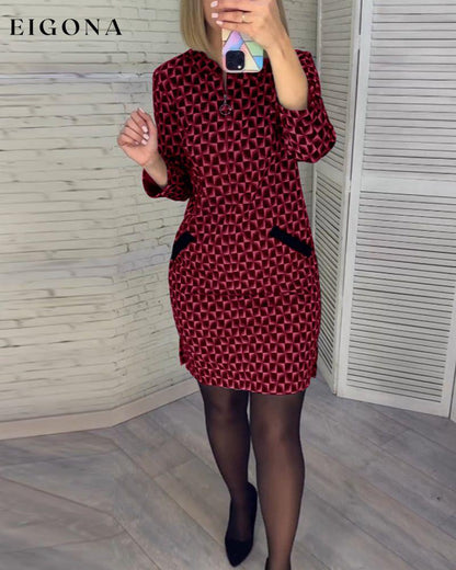 Argyle print long-sleeved dress 2023 f/w Casual Dresses Clothes Dresses elegant dress