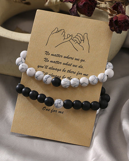 Black and white bead woven couple bracelet set Jewelry