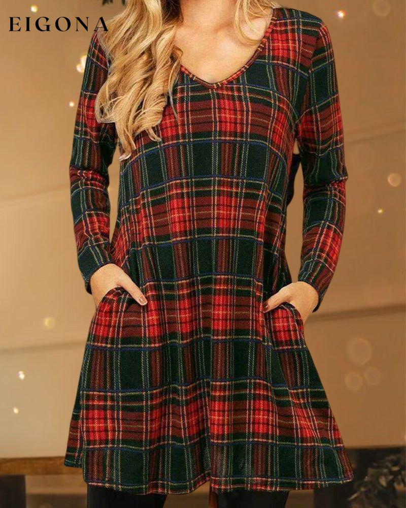 Christmas Checkered Print Loose Dress 2023 F/W 23BF casual dresses christmas Clothes Dresses Spring