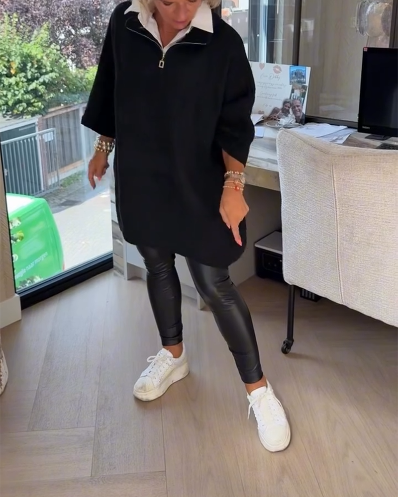 Stand Collar Half-Zip Loose Pullover