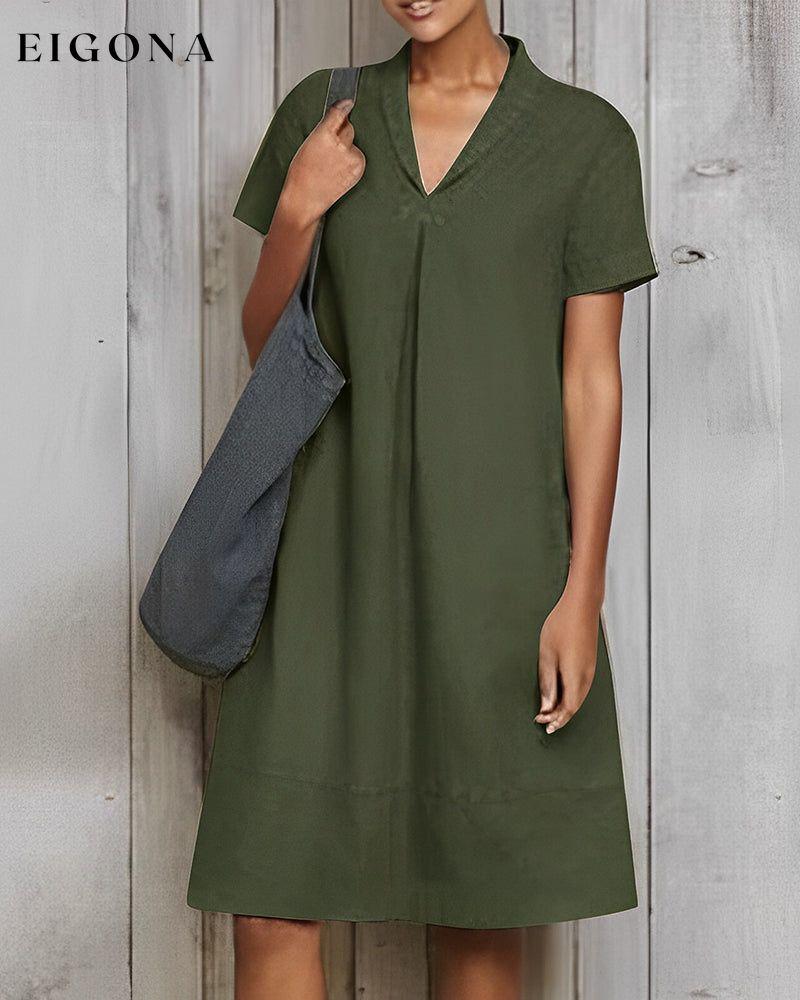 Cotton and linen solid color loose dress Green 23BF Casual Dresses Clothes cotton and linen Dresses Spring Summer