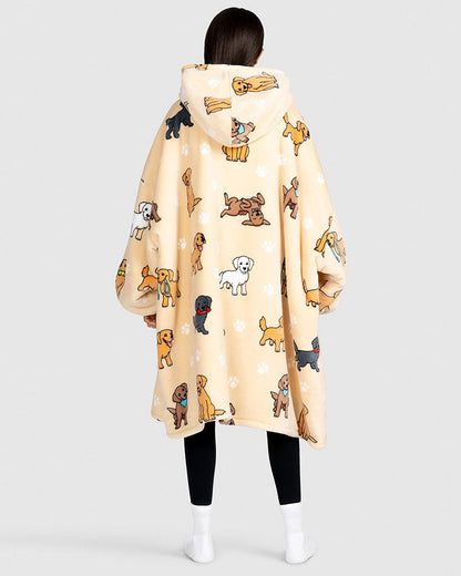 Fun Puppy Print Casual Blanket Hoodie 2024 f/w Blanket Hoodies